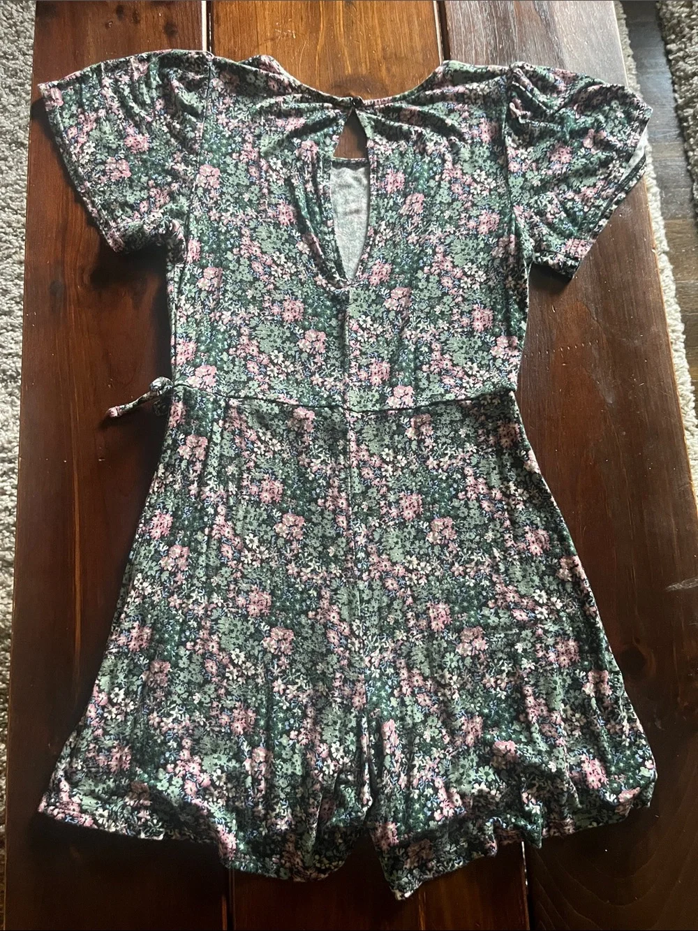 Nordstrom Girls' Floral Green & Pink Short Sleeve Dress